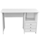 Modern White Desk - Small Wooden Computer Desk with 3 Storage Drawers