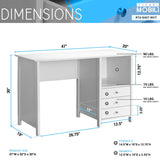 Modern White Desk - Small Wooden Computer Desk with 3 Storage Drawers