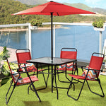 Outdoor Dining Set - 6 Piece Folding Patio Table With 4 Chairs And Umbrella Sets