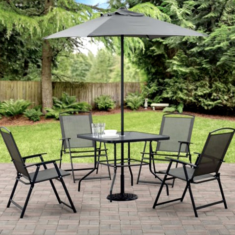 Outdoor Dining Set - 6 Piece Folding Patio Table With 4 Chairs And Umbrella Sets
