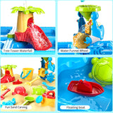4-In-1 Sand & Water Play Table 32PCS Sandbox Table with Beach Sand Water Toys