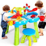 4-In-1 Sand & Water Play Table 32PCS Sandbox Table with Beach Sand Water Toys
