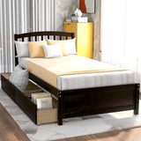 Twin Bed Frame with Storage - Wood Twin Platform Bed With 2 Storage Drawers