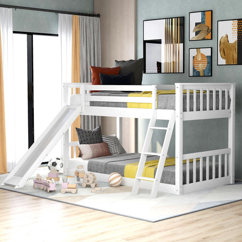 Bunkbed Loft Beds For Kids - Twin Over Full Bunk with Slide And Ladder
