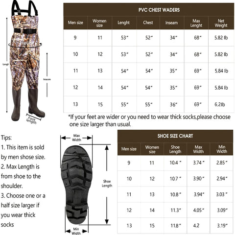 Tidewe Hip Wader, Lightweight Hip Boot for Men and Women, 2-Ply PVC/Nylon Fishing Hip Wader Brown Size 11