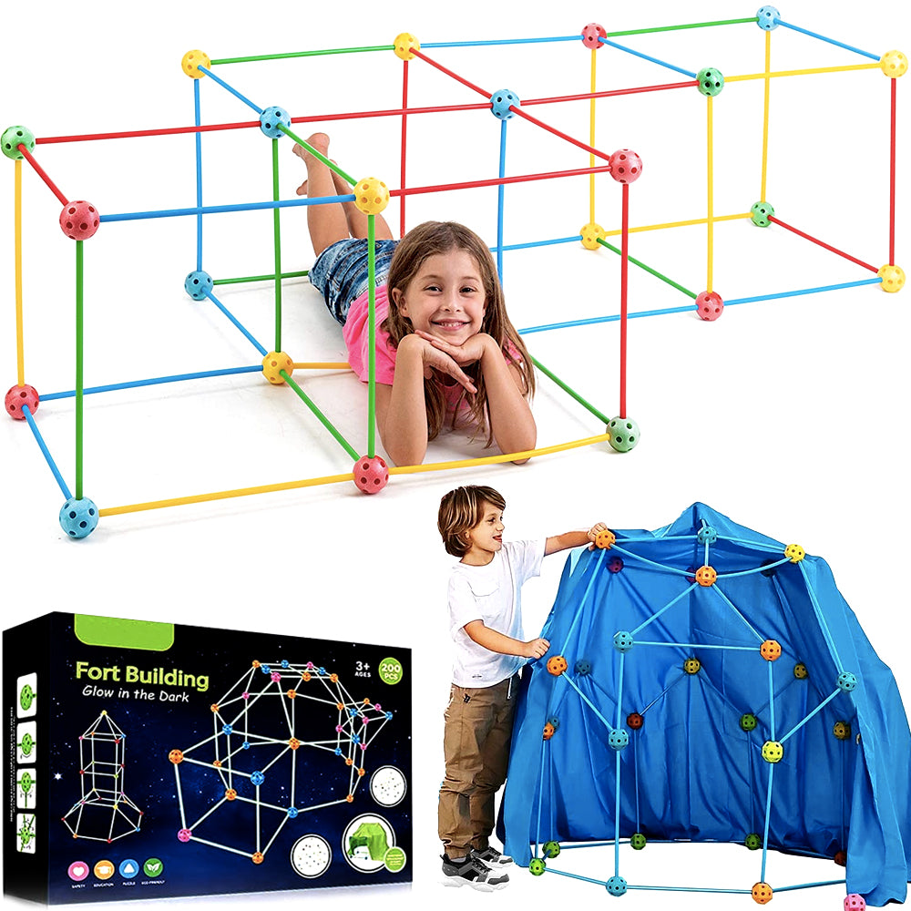 Fort Building Kit Construction Toy Tent Set Kids Hut Set Fortress