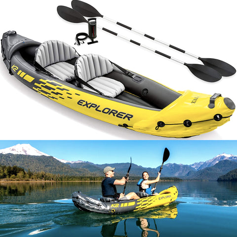 Inflatable Kayak 2 Person Best Blow Up Canoe with Oars and Hand Pump –  WarehousesChoice