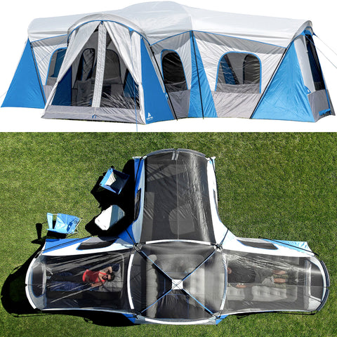 Large Cabin Tent - Family 3 Rooms Big Tent For Camping With 3 Entrances