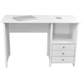 Modern White Desk - Small Wooden Computer Desk with 3 Storage Drawers