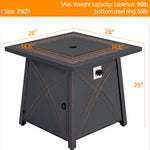 28 Inch Propane Fire Pit Table - Patio Square Portable Gas Fire Pit For Outdoor