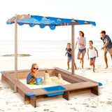 Large Sandbox With Cover Wooden Sand Box With Canopy For Outdoor