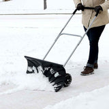 Heavy Duty Rolling 26'' Snow Pusher Shovel With 6" Wheels