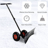 Snow Shovels 29" Adjustable Steel Snow Plow Pusher with 10" Rubber Wheel