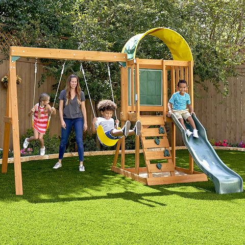 Wooden Swing Sets Outdoor Playground Play Set With Slide For Backyards