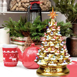 15” Lit Ceramic Hand Painted Decor Tabletop Christmas Tree With Lights