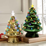 15” Lit Ceramic Hand Painted Decor Tabletop Christmas Tree With Lights