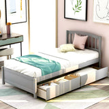 Twin Bed Frame with Storage - Wood Twin Platform Bed With 2 Storage Drawers