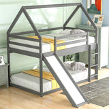 Twin Bunk Bed with Slide and Ladder - Loft Beds with Roof For Kids Boys & Girls