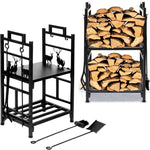Indoor Firewood Holder 2 Layer Wood Rack With 4 Fireplace Tools